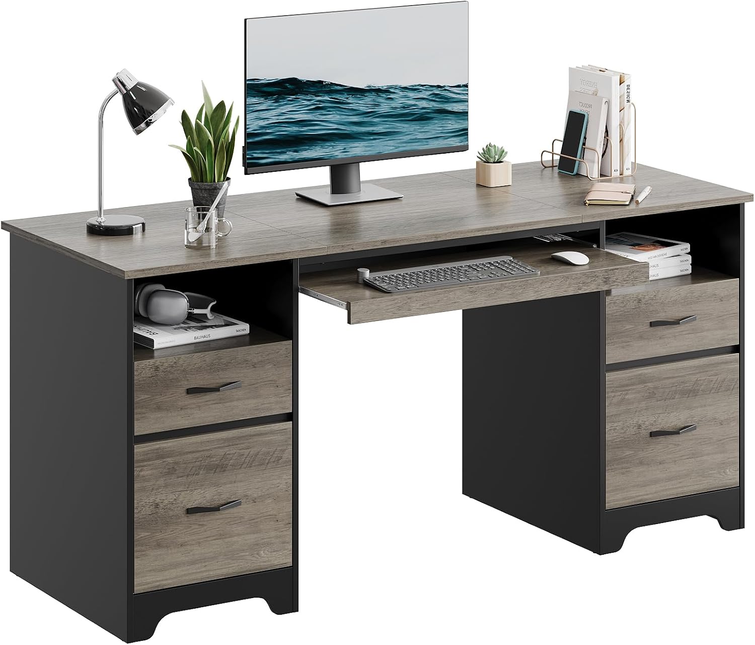 Home Office With Two Desks - مكتب كمبيوتر تنفيذي مع أربعة أدراج