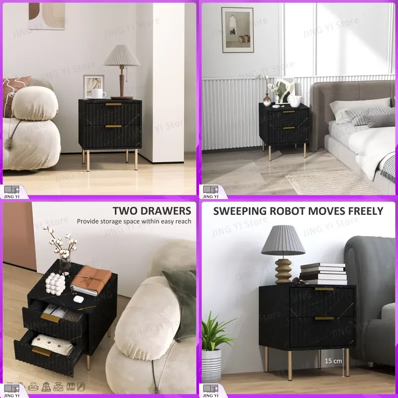 Home Office With Two Desks - طاولة سرير أنيقة بدرجين باللون الأسود،