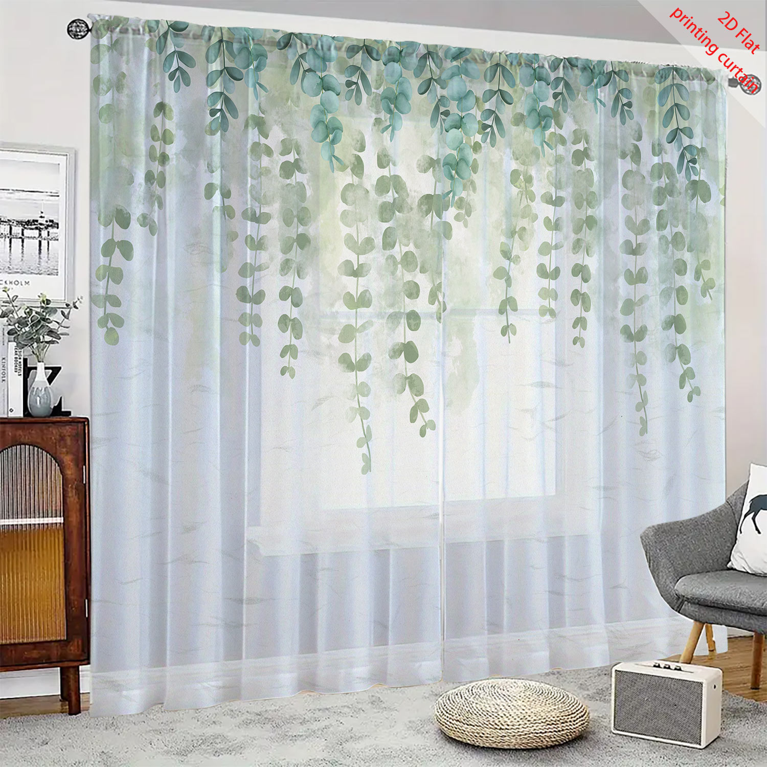 ستارة شاش شفافة مطبوعة بأنماط  - مراجعة Home Office With Plants وسعره