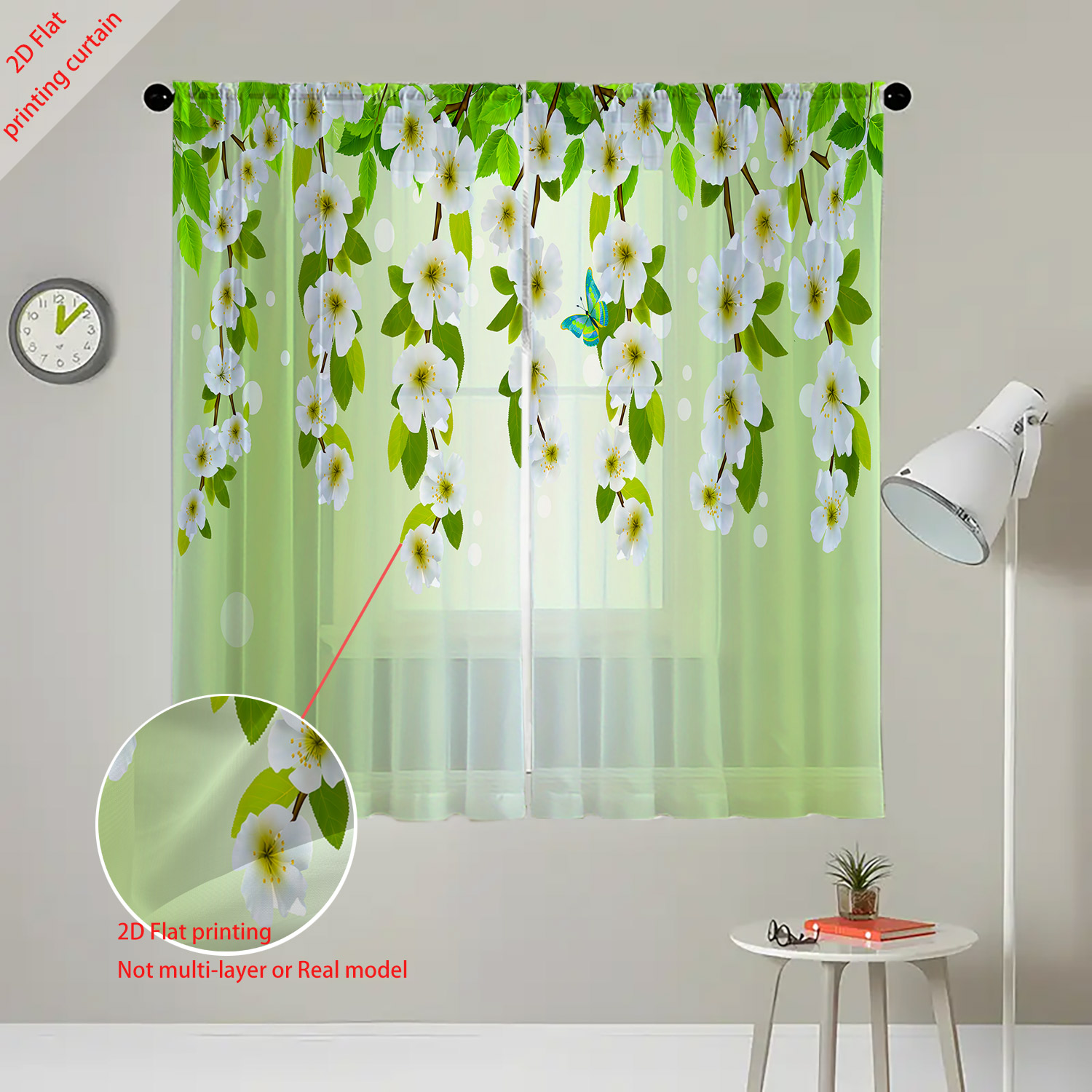 ستارة شاش شفافة مطبوعة بأنماط  - مراجعة Home Office With Plants وسعره