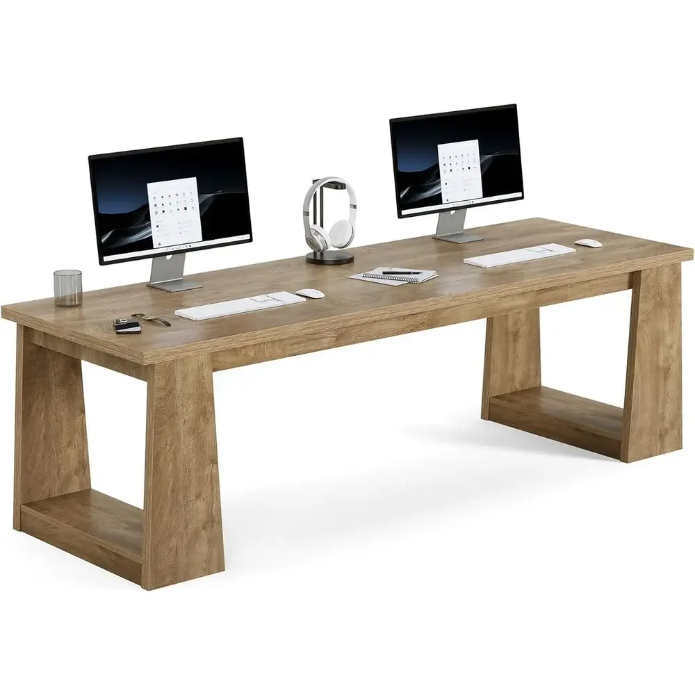 مكتب منزلي بلون بني ريفي لشخصي - مراجعة Home Office With Two Desks وسعره