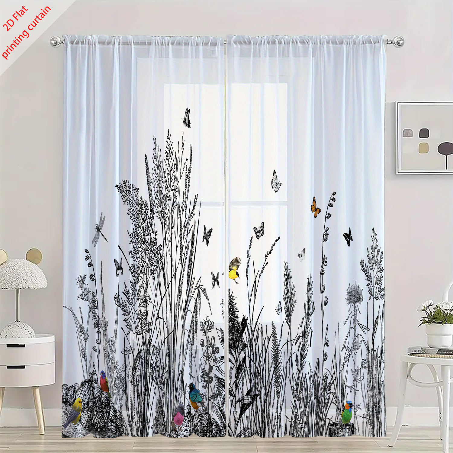 ستارة شفافة مطبوعة بنقوش نباتي - مراجعة Home Office With Plants وسعره