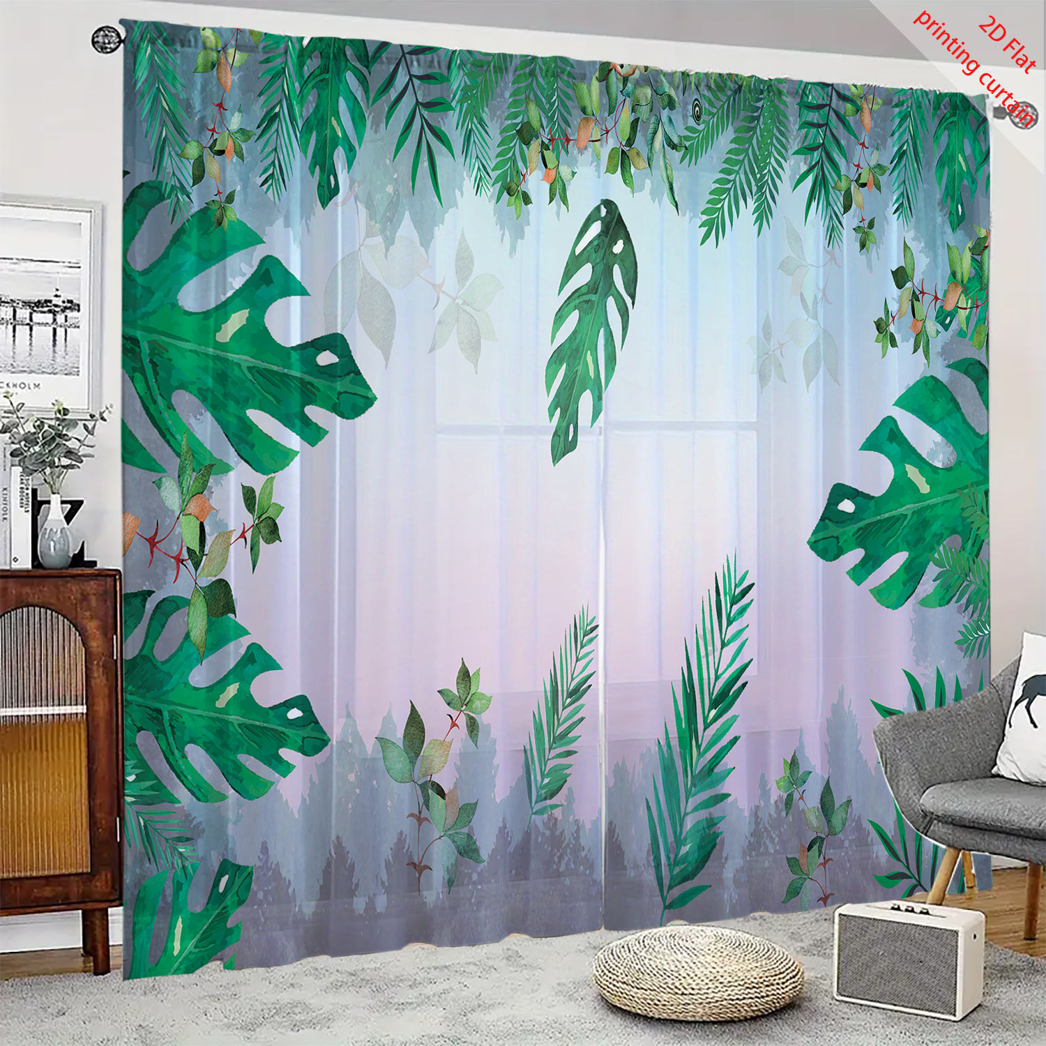 ستارة شفافة مطبوعة بنقوش نباتي - مراجعة Home Office With Plants وسعره